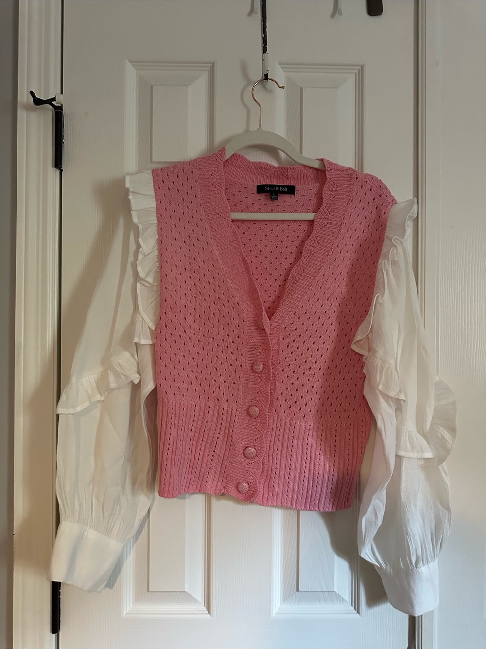 Pink Knit Button-Front Mock Sweater Vest